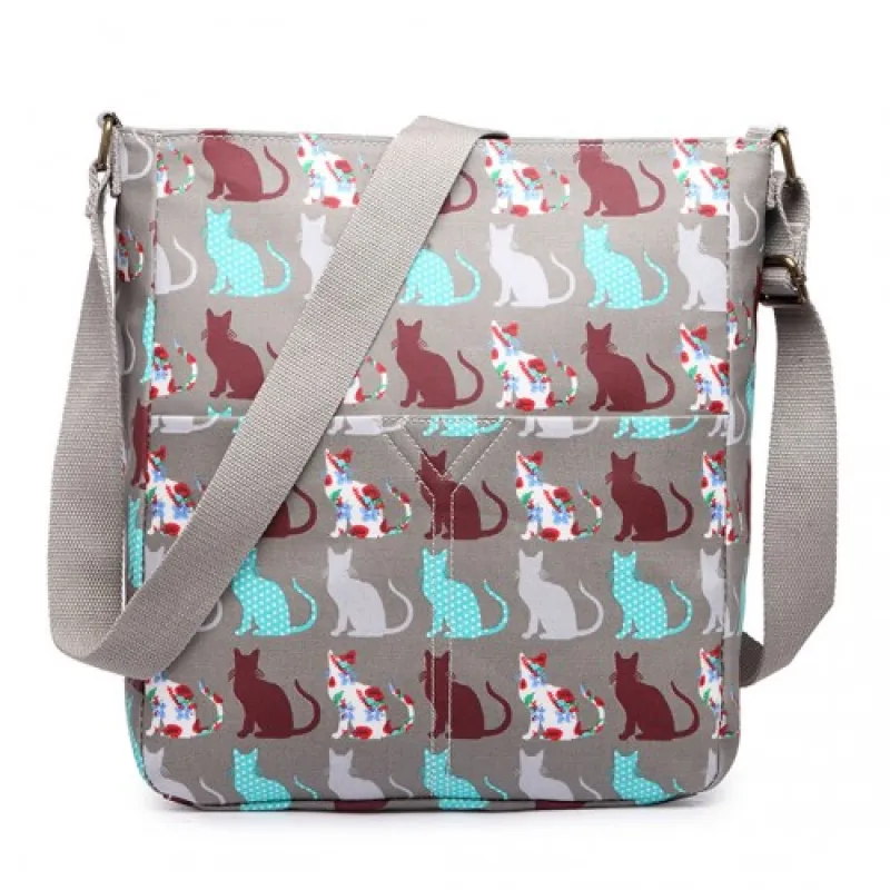 LC1644CT - Miss Lulu Regular Matte Oilcloth Square Bag Cat Grey sold by Beagle Boutique