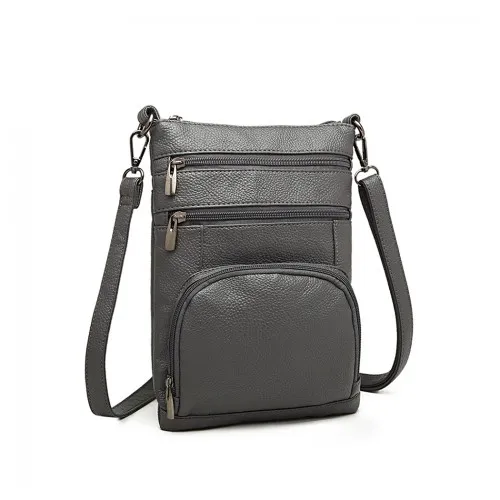 LB6927 - Miss Lulu Multi Pocket Leather Look RFID-Blocking Cross Body Bag - Grey sold by Beagle Boutique