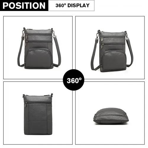LB6927 - Miss Lulu Multi Pocket Leather Look RFID-Blocking Cross Body Bag - Grey sold by Beagle Boutique product image thumbnail 3
