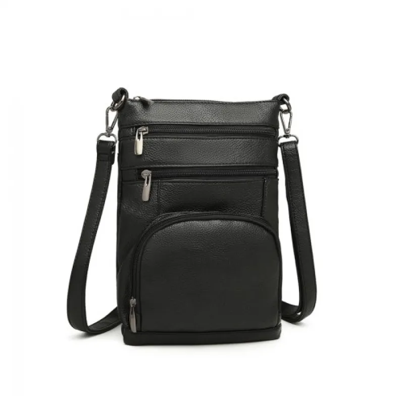 LB6927 - Miss Lulu Multi Pocket Leather Look RFID-Blocking Cross Body Bag - Black sold by Beagle Boutique