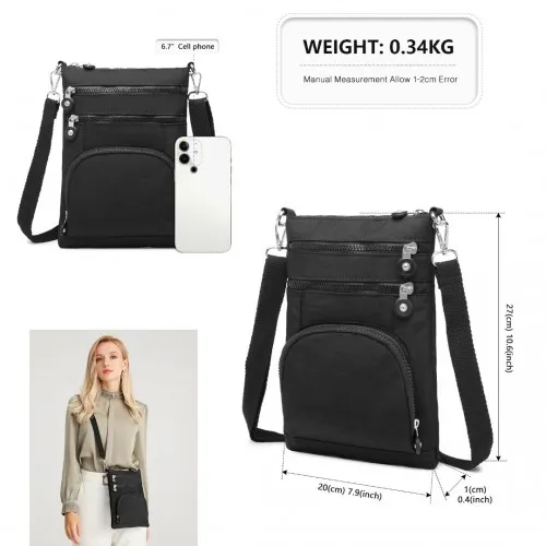 EB2228 - Kono Casual Multi Pocket RFID Blocking Cross body Bag - Black sold by Beagle Boutique product image thumbnail 4