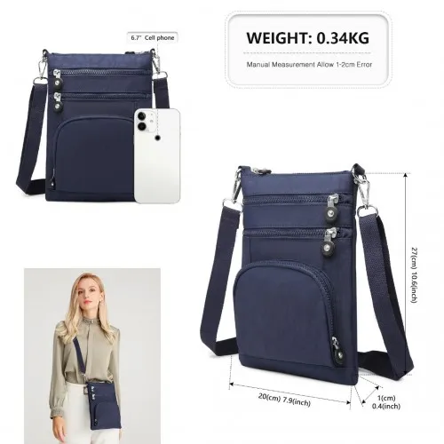 EB2228 - Kono Casual Multi Pocket RFID Blocking Cross body Bag - Navy sold by Beagle Boutique product image thumbnail 4
