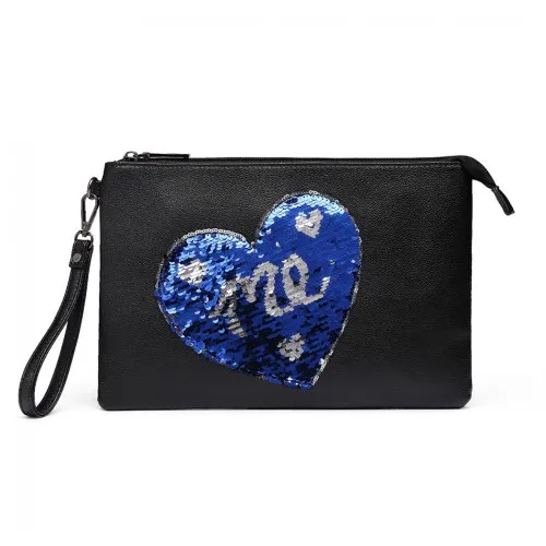 LT6822L-MISS LULU PU LEATHER SEQUIN HEART ME CLUTCH BAG BLACK sold by Beagle Boutique