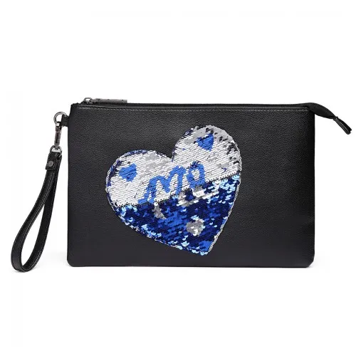 LT6822L-MISS LULU PU LEATHER SEQUIN HEART ME CLUTCH BAG BLACK sold by Beagle Boutique product image thumbnail 3