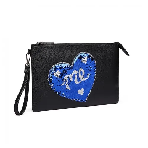 LT6822L-MISS LULU PU LEATHER SEQUIN HEART ME CLUTCH BAG BLACK sold by Beagle Boutique product image thumbnail 4