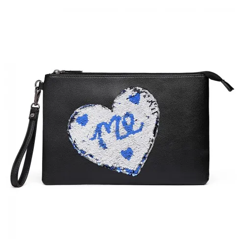 LT6822L-MISS LULU PU LEATHER SEQUIN HEART ME CLUTCH BAG BLACK sold by Beagle Boutique product image thumbnail 2