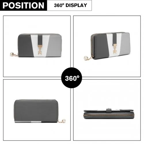 LP2030 - Miss Lulu Tri Colour Women's Leather Look Purse - Grey And White sold by Beagle Boutique product image thumbnail 3