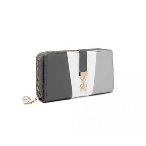 LP2030 - Miss Lulu Tri Colour Women's Leather Look Purse - Grey And White sold by Beagle Boutique