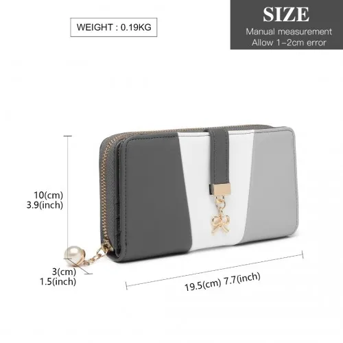 LP2030 - Miss Lulu Tri Colour Women's Leather Look Purse - Grey And White sold by Beagle Boutique product image thumbnail 4