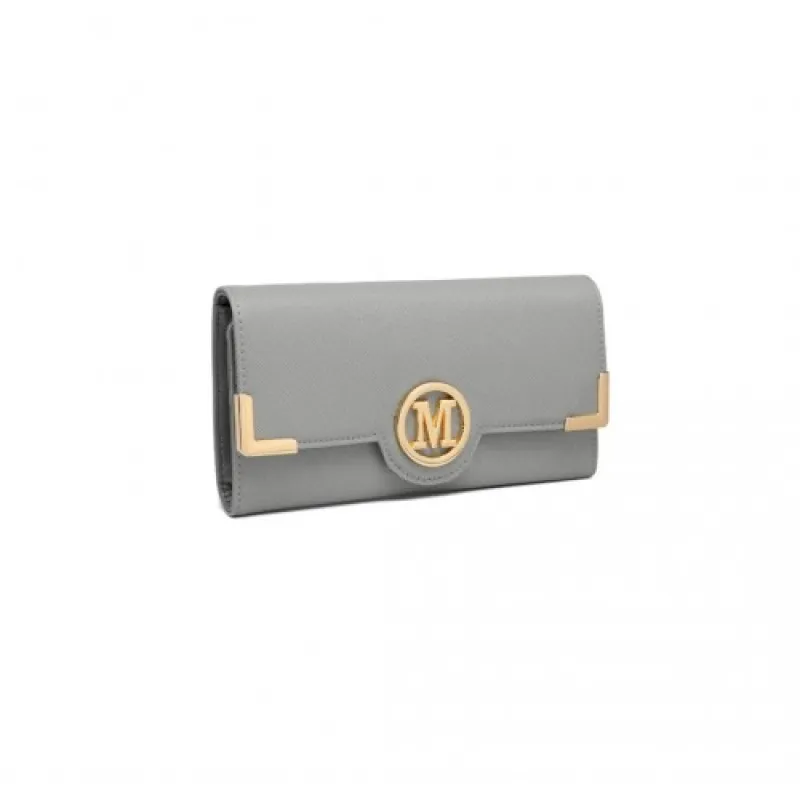 LP2022 - Miss Lulu Leather Look Classic Long Purse - Grey sold by Beagle Boutique