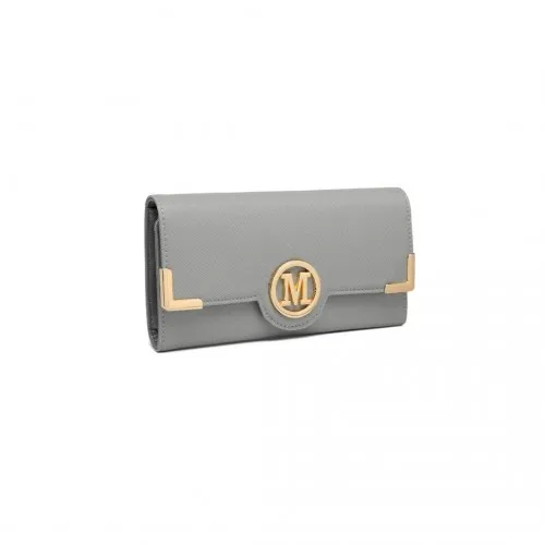 LP2022 - Miss Lulu Leather Look Classic Long Purse - Grey sold by Beagle Boutique