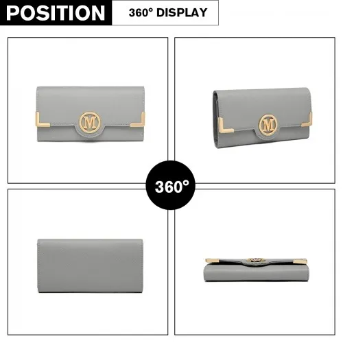 LP2022 - Miss Lulu Leather Look Classic Long Purse - Grey sold by Beagle Boutique product image thumbnail 3