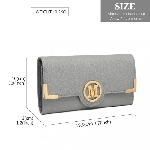 LP2022 - Miss Lulu Leather Look Classic Long Purse - Grey sold by Beagle Boutique product image thumbnail 4