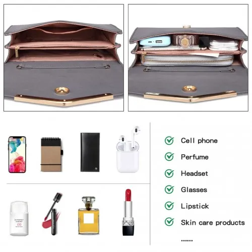 LH1756 - Miss Lulu Leather Look Envelope Clutch Bag - Grey sold by Beagle Boutique product image thumbnail 5