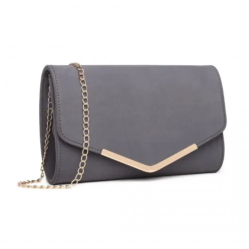 LH1756 - Miss Lulu Leather Look Envelope Clutch Bag - Grey sold by Beagle Boutique