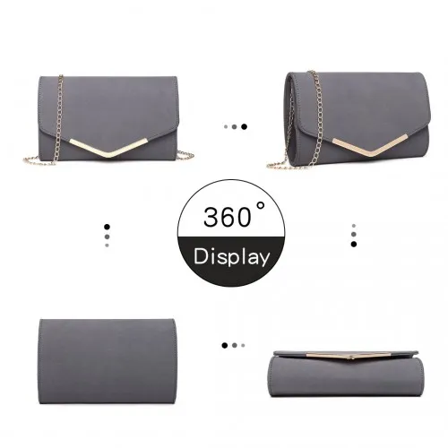 LH1756 - Miss Lulu Leather Look Envelope Clutch Bag - Grey sold by Beagle Boutique product image thumbnail 3