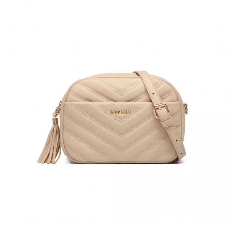LA2119-1 - Miss LuLu Lightweight Quilted Leather Cross body Bag - Khaki sold by Beagle Boutique