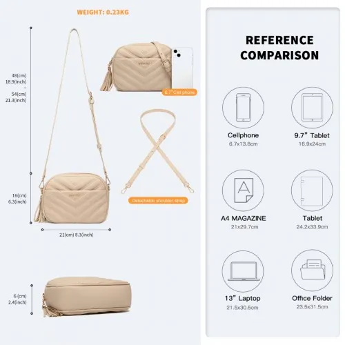 LA2119-1 - Miss LuLu Lightweight Quilted Leather Cross body Bag - Khaki sold by Beagle Boutique product image thumbnail 5