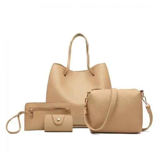 LB1937 - MISS LULU 4 PIECE SET SHOULDER TOTE HANDBAG - BEIGE sold by Beagle Boutique