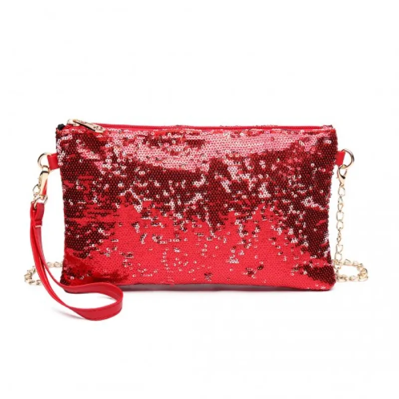 LH1765 - Miss Lulu Sequins Clutch Evening Bag - Red sold by Beagle Boutique