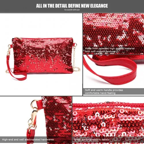 LH1765 - Miss Lulu Sequins Clutch Evening Bag - Red sold by Beagle Boutique product image thumbnail 4