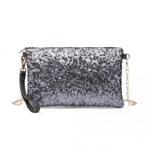 LH1765 - Miss Lulu Sequins Clutch Evening Bag - Grey sold by Beagle Boutique