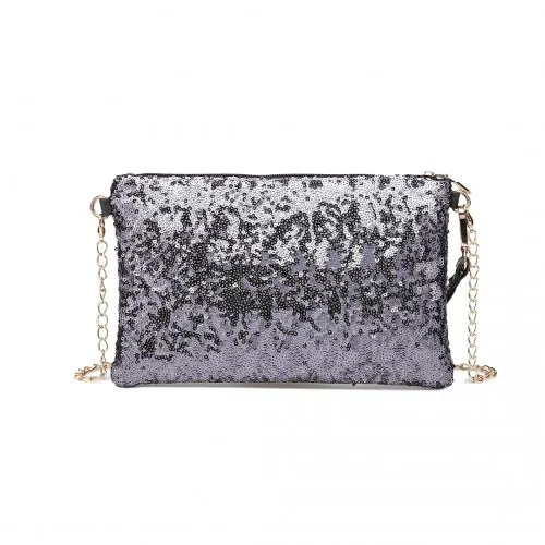 LH1765 - Miss Lulu Sequins Clutch Evening Bag - Grey sold by Beagle Boutique product image thumbnail 3