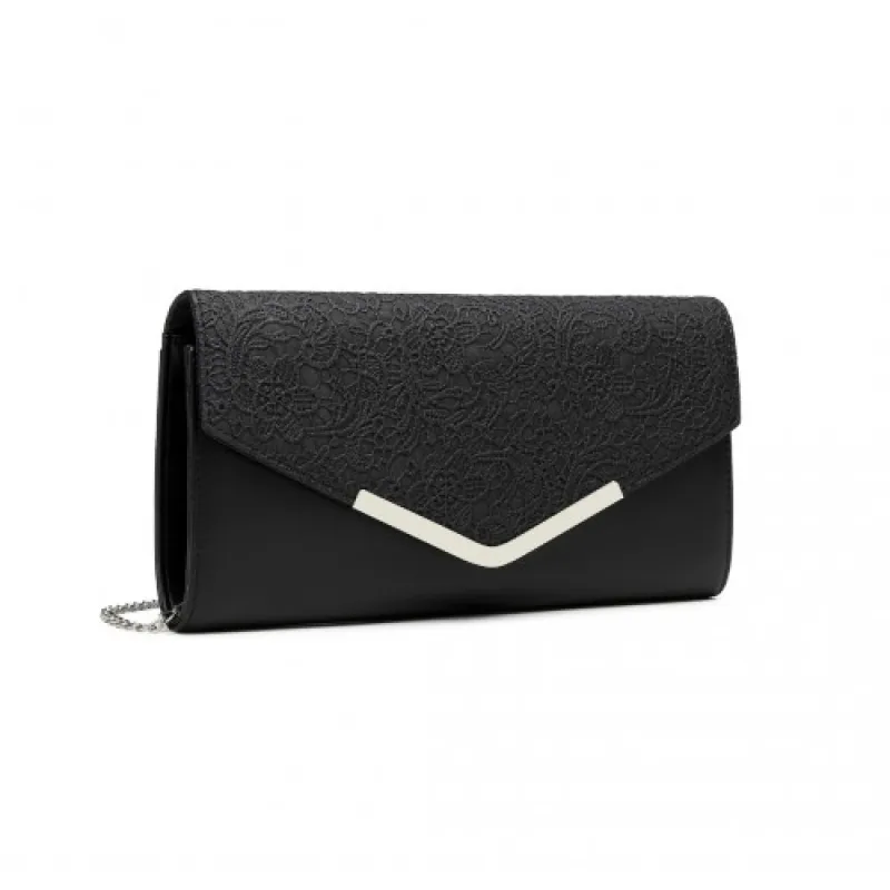 LP2312 - Miss Lulu Lace Envelope Flap Clutch Evening Bag - Black sold by Beagle Boutique