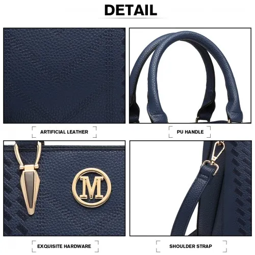 LG6865 - Miss Lulu Leather Look Weave Effect Shoulder Bag - Blue sold by Beagle Boutique product image thumbnail 4