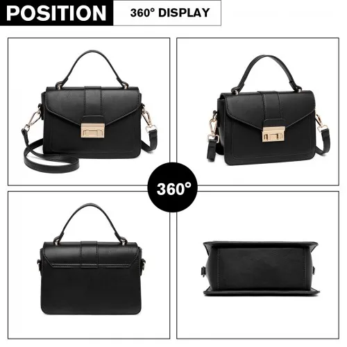 LB2033 - Miss Lulu Leather Look Midi Handbag - Black sold by Beagle Boutique product image thumbnail 3