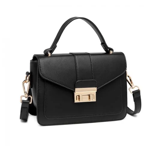 LB2033 - Miss Lulu Leather Look Midi Handbag - Black sold by Beagle Boutique