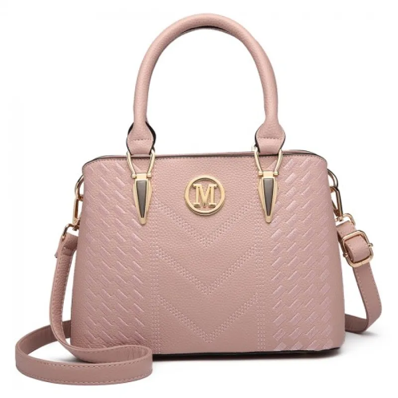 LG6865 - Miss Lulu Leather Look Weave Effect Shoulder Bag - Pink sold by Beagle Boutique