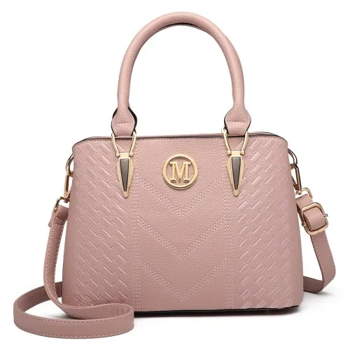 LG6865 - Miss Lulu Leather Look Weave Effect Shoulder Bag - Pink sold by Beagle Boutique