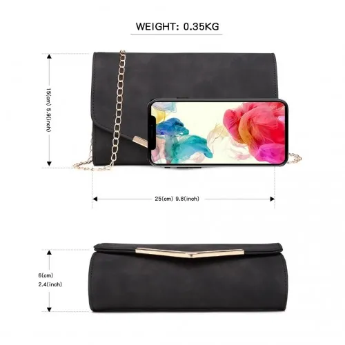 LH1756 - Miss Lulu Leather Look Envelope Clutch Bag - Black sold by Beagle Boutique product image thumbnail 4