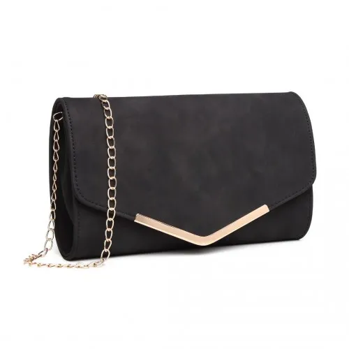 LH1756 - Miss Lulu Leather Look Envelope Clutch Bag - Black sold by Beagle Boutique