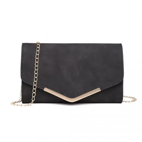 LH1756 - Miss Lulu Leather Look Envelope Clutch Bag - Black sold by Beagle Boutique product image thumbnail 2