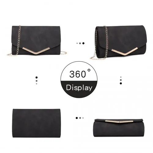 LH1756 - Miss Lulu Leather Look Envelope Clutch Bag - Black sold by Beagle Boutique product image thumbnail 3