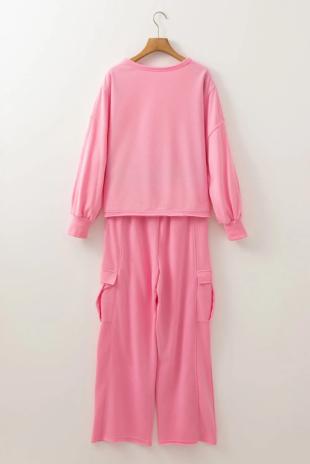 Sachet Pink Solid Colour Patchwork Pullover Top and Cargo Trousers Set sold by Beagle Boutique product image thumbnail 5