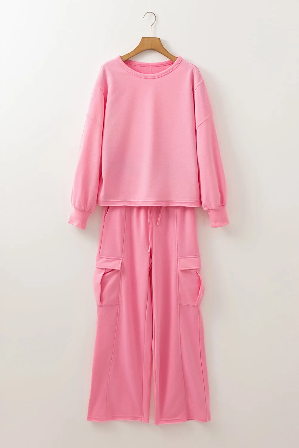 Sachet Pink Solid Colour Patchwork Pullover Top and Cargo Trousers Set sold by Beagle Boutique product image thumbnail 4