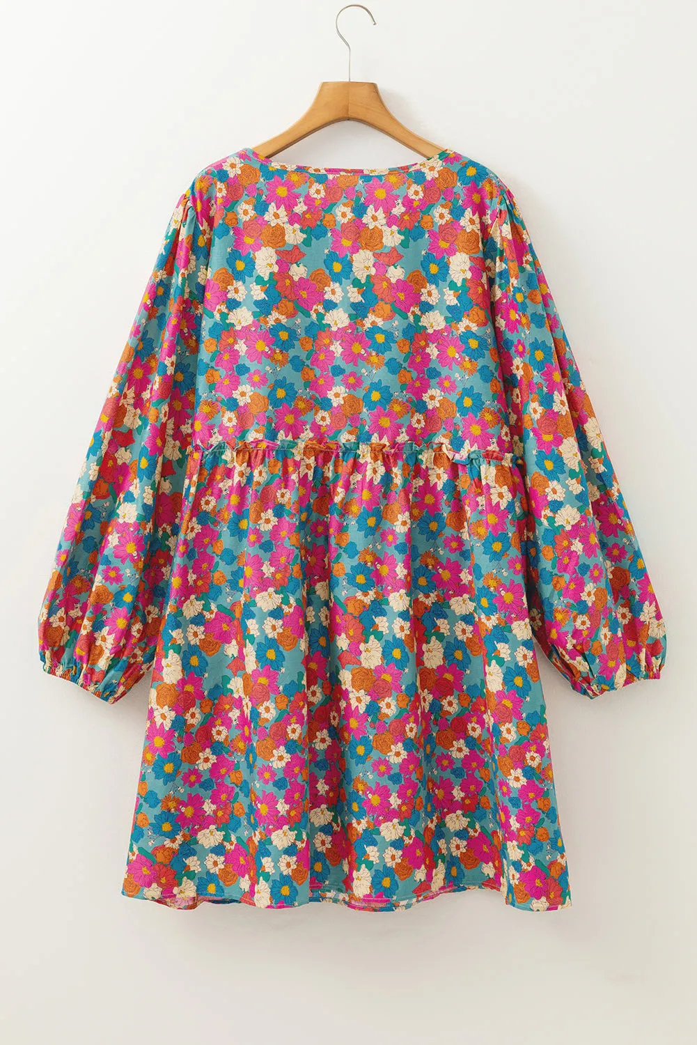 Sky Blue Plus Size Floral Print Shirred Ruffle Tiered Mini Dress sold by Beagle Boutique product image thumbnail 5