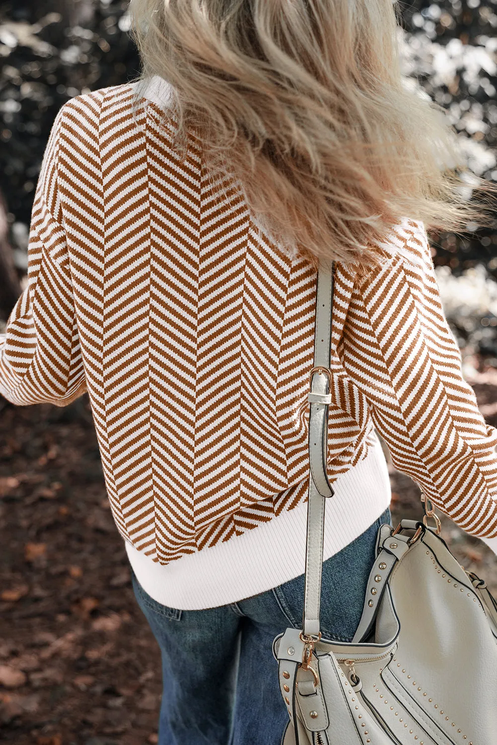 Coffee Contrast Edge Crew Neck Drop Shoulder Sweater sold by Beagle Boutique product image thumbnail 2