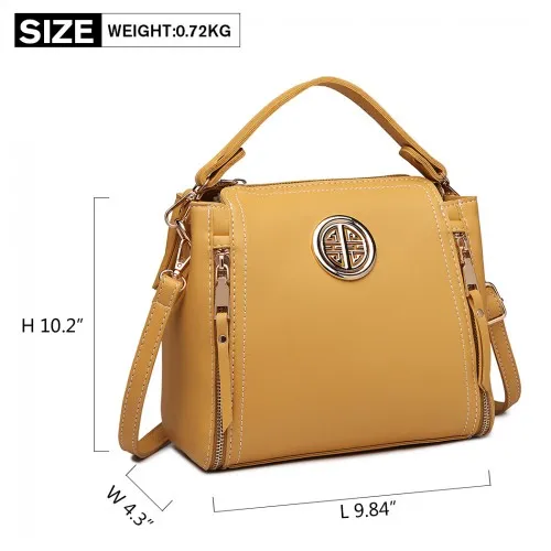 E1851 - Miss Lulu Leather Look Dual Zipped Handbag - Yellow sold by Beagle Boutique product image thumbnail 4
