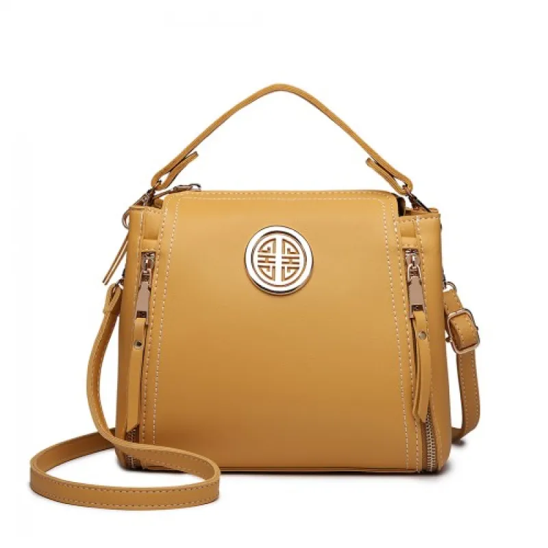 E1851 - Miss Lulu Leather Look Dual Zipped Handbag - Yellow sold by Beagle Boutique