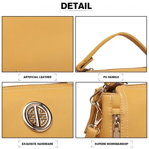 E1851 - Miss Lulu Leather Look Dual Zipped Handbag - Yellow sold by Beagle Boutique product image thumbnail 3