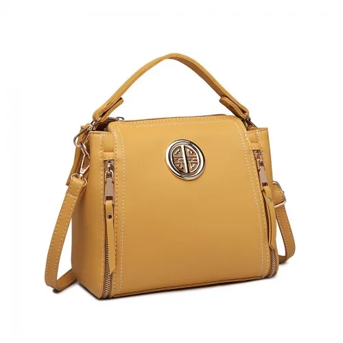 E1851 - Miss Lulu Leather Look Dual Zipped Handbag - Yellow sold by Beagle Boutique product image thumbnail 2
