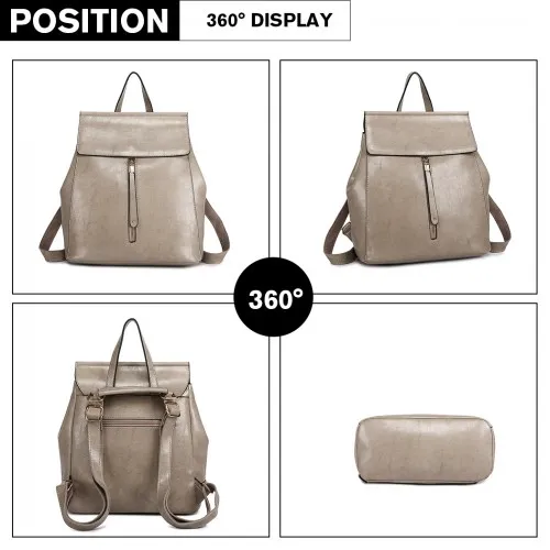 E6833 - MISS LULU Vintage Oil-Wax Faux Leather Backpack - Grey sold by Beagle Boutique product image thumbnail 3