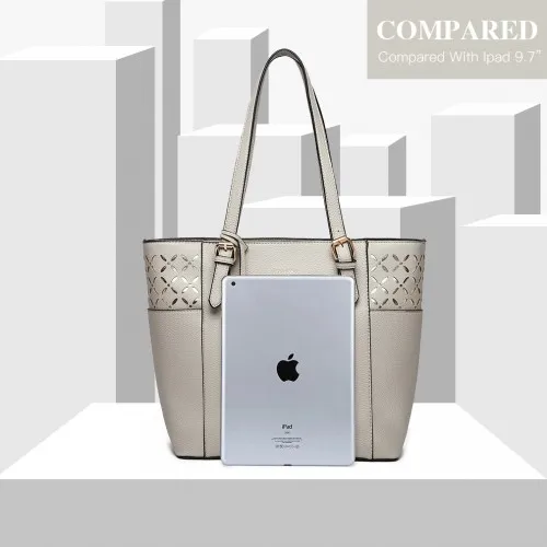 LG1943 - MISS LULU LASER CUT OUT TOTE SHOPPER BAG - GREY sold by Beagle Boutique product image thumbnail 5
