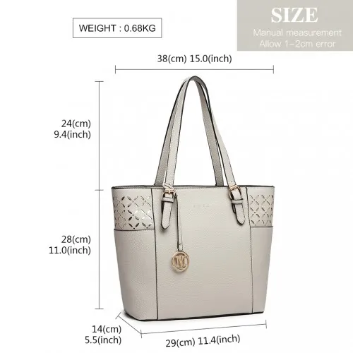 LG1943 - MISS LULU LASER CUT OUT TOTE SHOPPER BAG - GREY sold by Beagle Boutique product image thumbnail 4