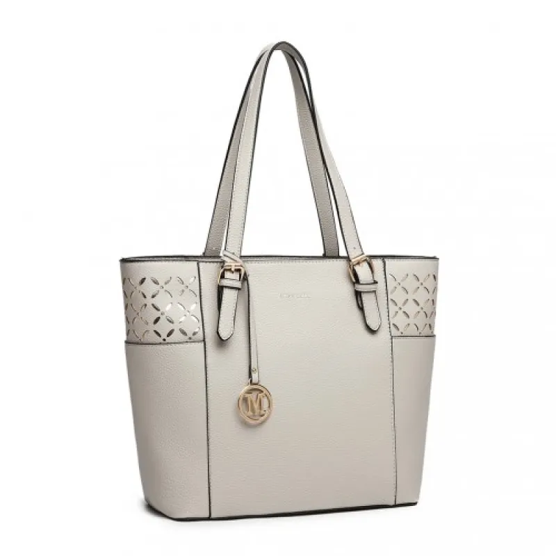 LG1943 - MISS LULU LASER CUT OUT TOTE SHOPPER BAG - GREY sold by Beagle Boutique