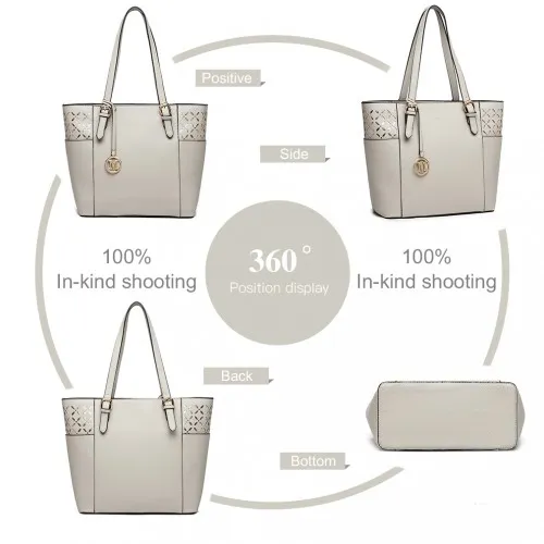 LG1943 - MISS LULU LASER CUT OUT TOTE SHOPPER BAG - GREY sold by Beagle Boutique product image thumbnail 3
